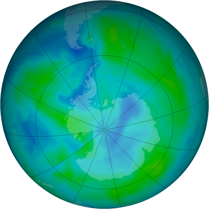 Antarctic ozone map for 27 February 2015